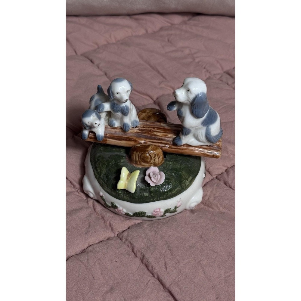 1991 Summit Collection Dogs Oh What A Beautiful Morning Seesaw Music Box